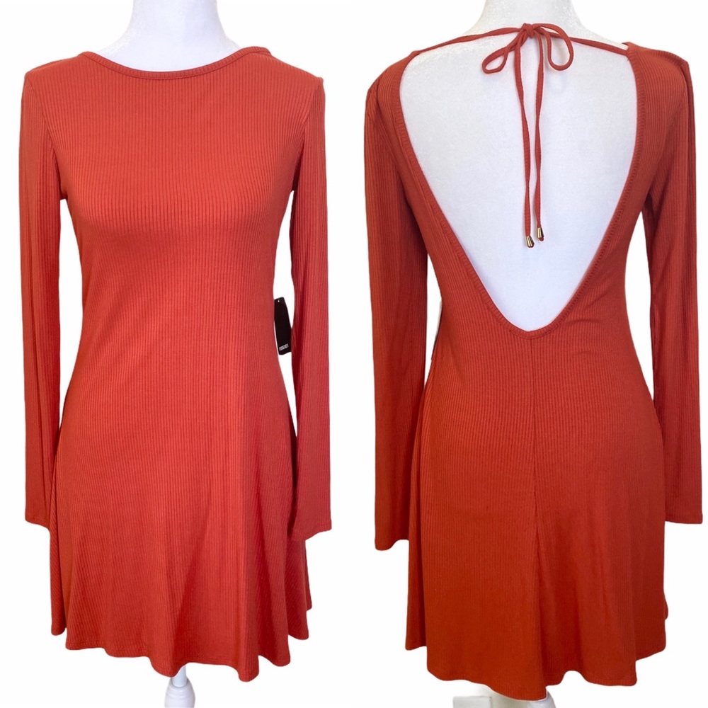 Forever 21 Orange Ribbed Fit and Flare Dress